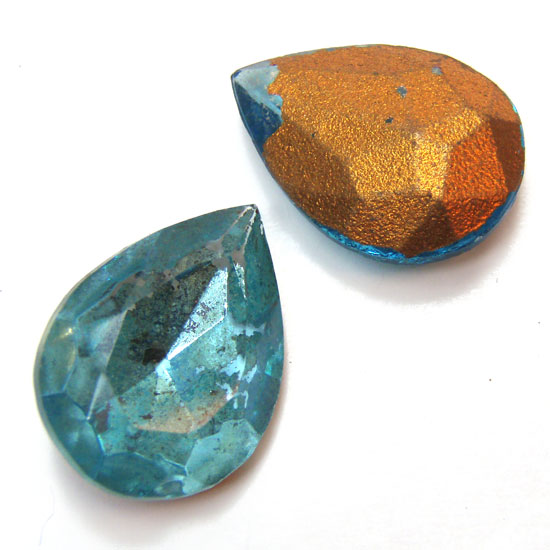 Aqua Vintage Glass Pear Rhinestone Jewels - with bad foil