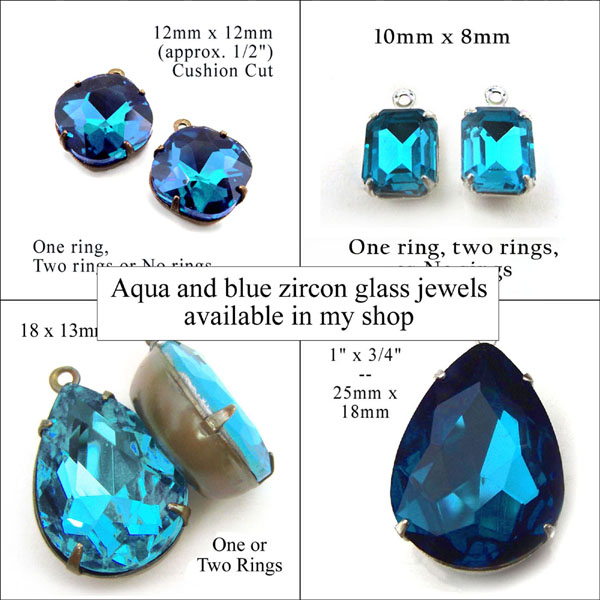 aqua and blue zircon vintage glass rhinestone jewels at weekendjewelry1 jewelry supplies shop at Etsy