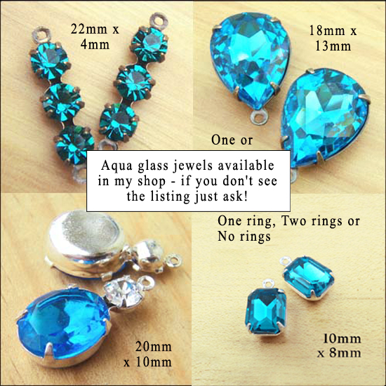 aqua glass rhinestone jewels at weekendjewelry1 jewelry supplies shop at Etsy