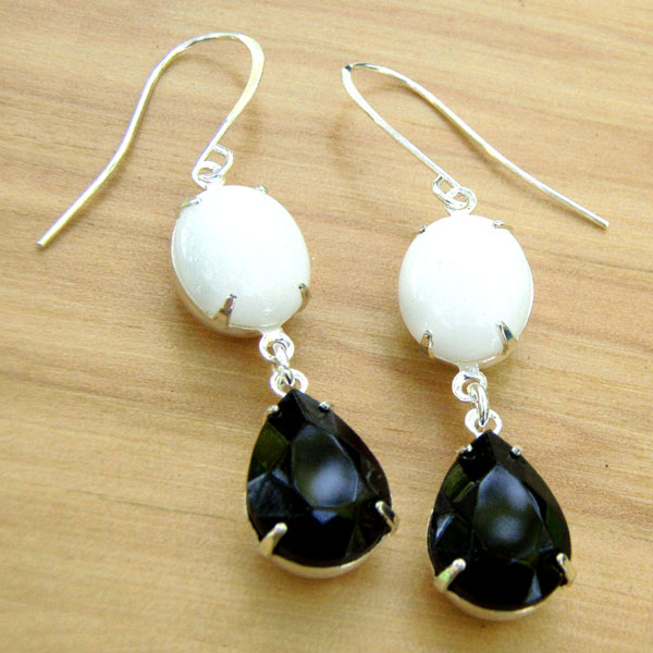 Black and White Vintage Glass Earrings