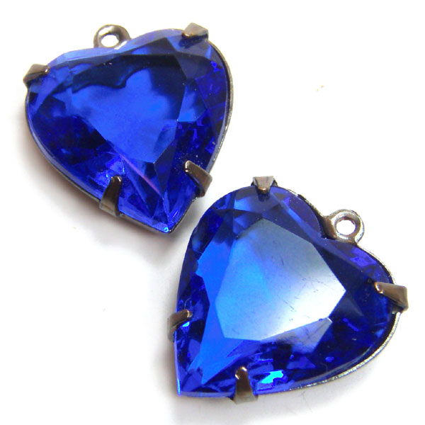 Sapphire Blue Vintage Glass Heart Jewels