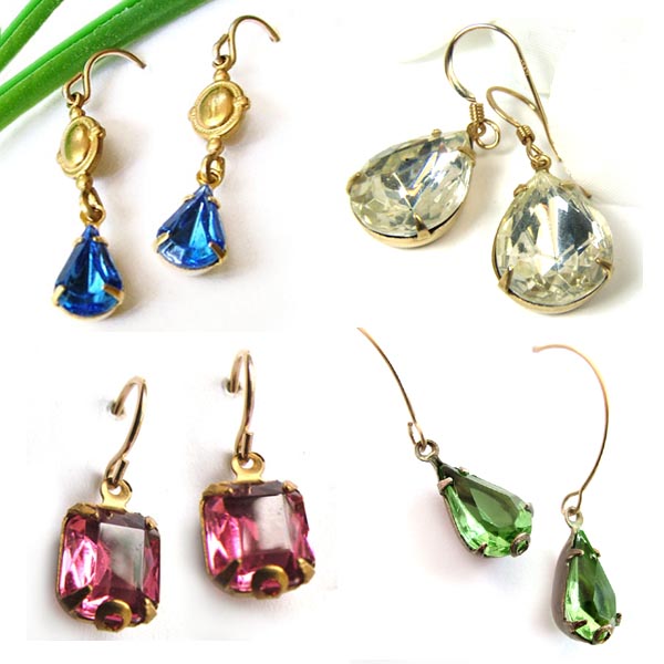 Vintage Rhinestone and Glass Jewel Earrings